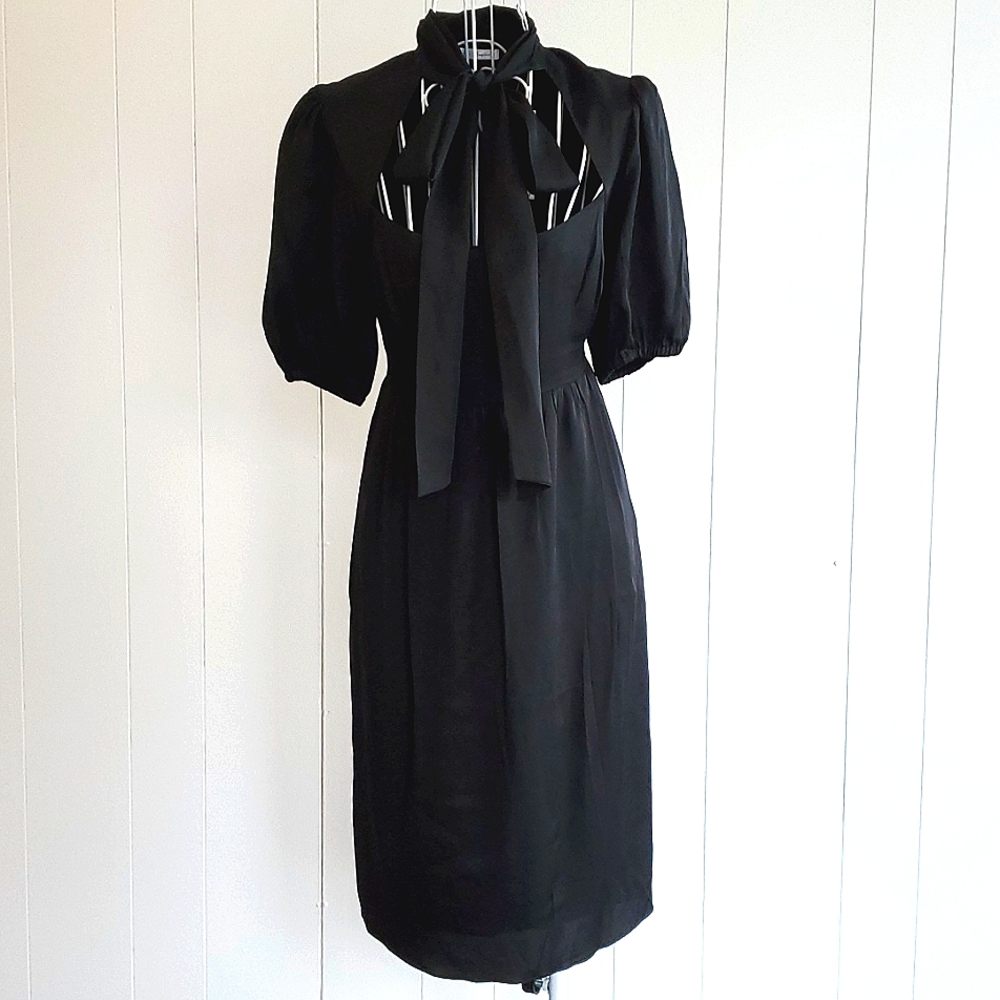 Original Penguin Black Sheath Dress with Puff Sleeves